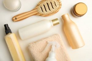 Set of hair care products on white background. The concept of hair care.